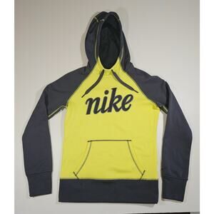Nike Women's Running Hoodie Pullover Yellow Black Size Small Thumb Holes Therma